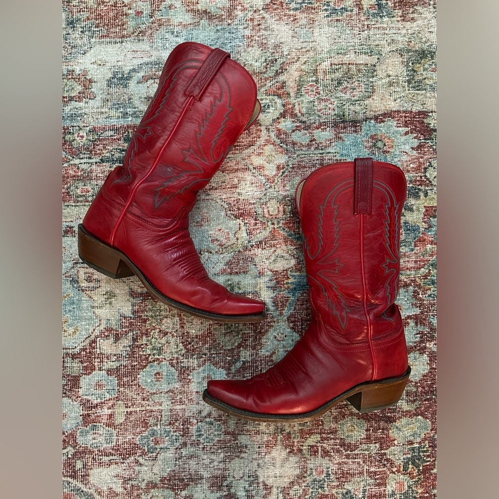 Lucchese Red Leather Western Cowboy Boots